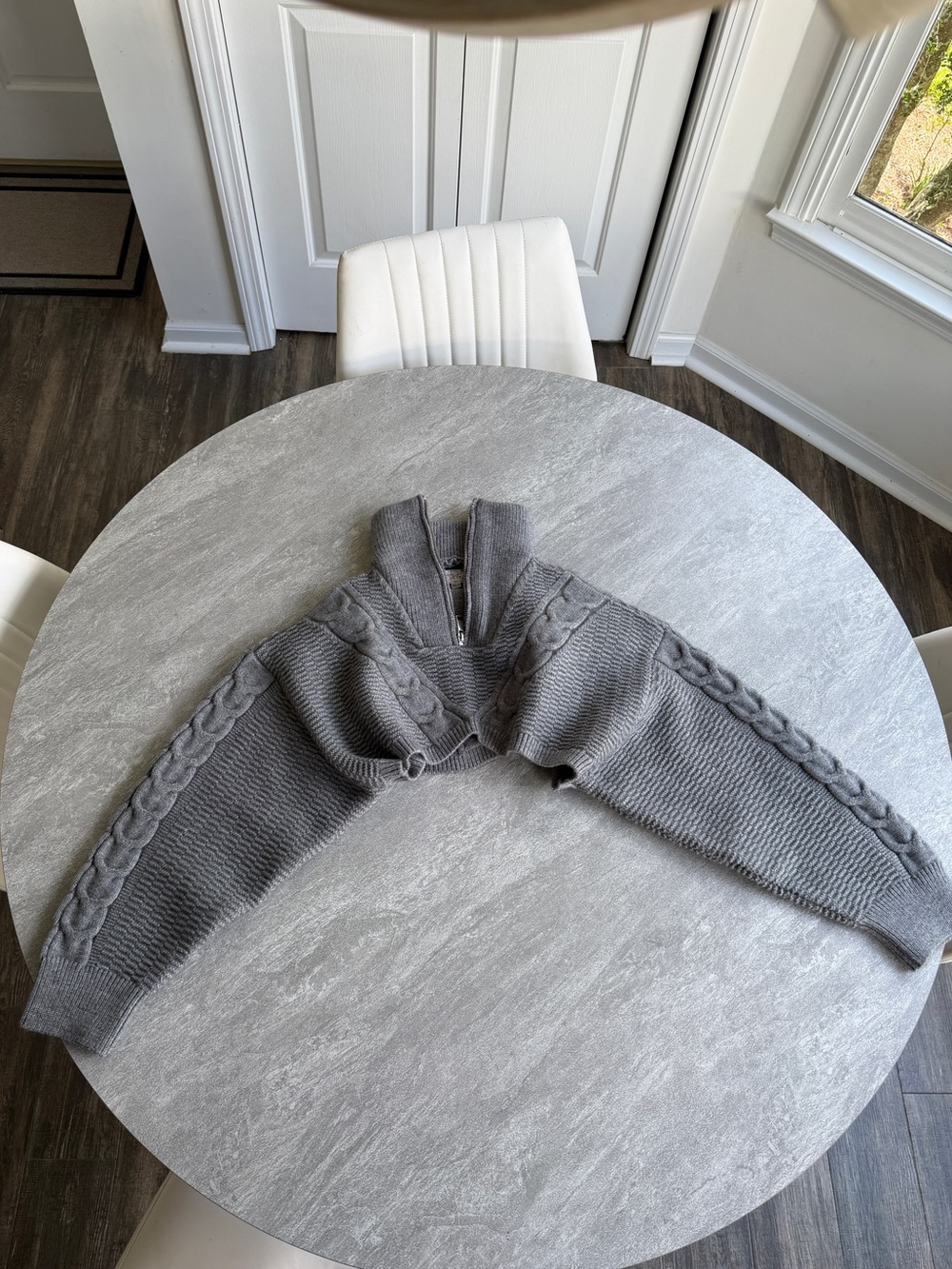 Free People Quarter Zip Cable Bolero gray cable knit cropped sweater S - Picture 3 of 4